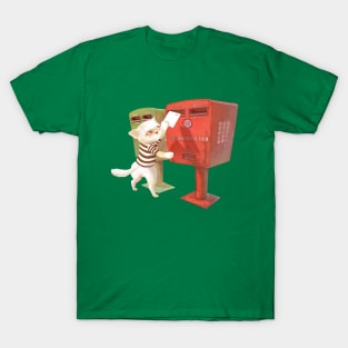 Cat trying to put a postcard in mailbox T-Shirt